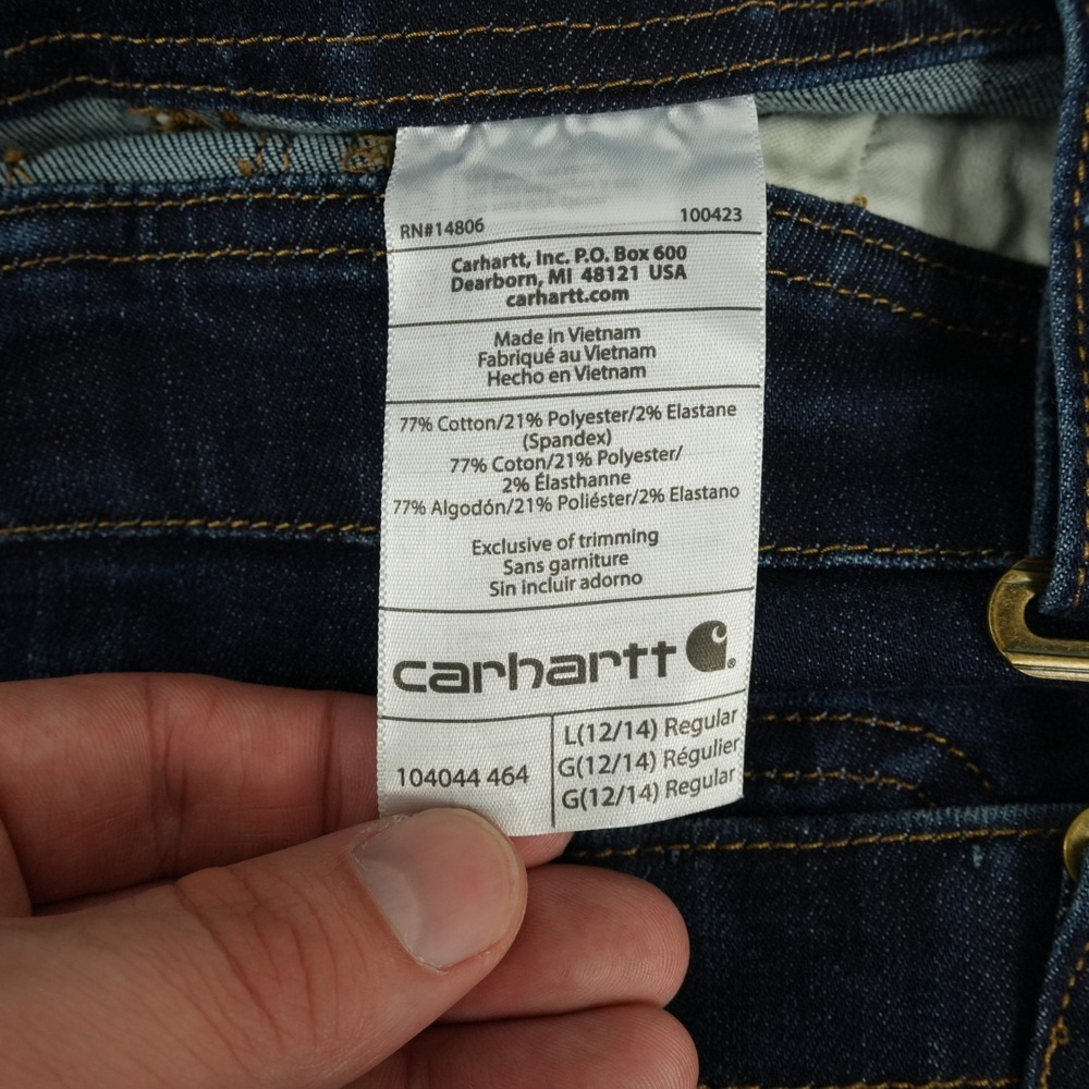 Carhartt Overalls Womens L (12/14) Dark Blue Double Knee Denim Bibs 104044 464 - Picture 7 of 12